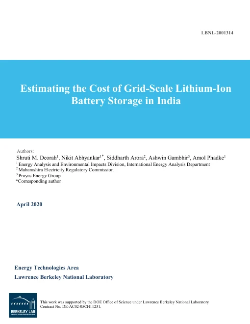 Cover of Estimating the Cost of Grid-Scale Lithium-Ion Battery Storage in India