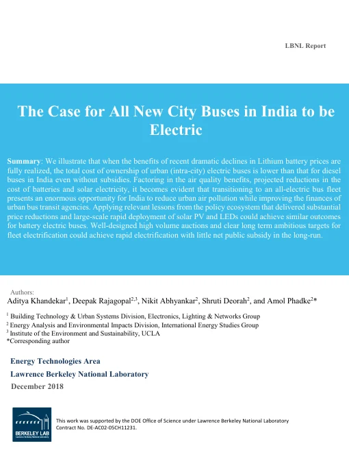 Cover of Economic case for all new buses to be electric: A case study for India