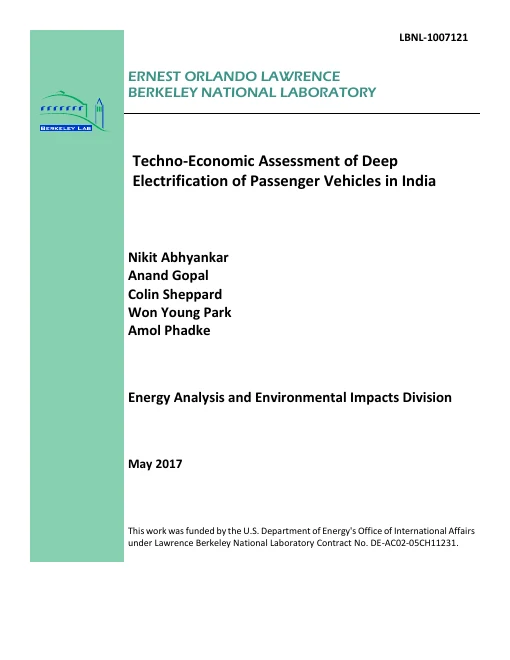 Cover of Techno-Economic Assessment of Deep Electrification of Passenger Vehicles in India