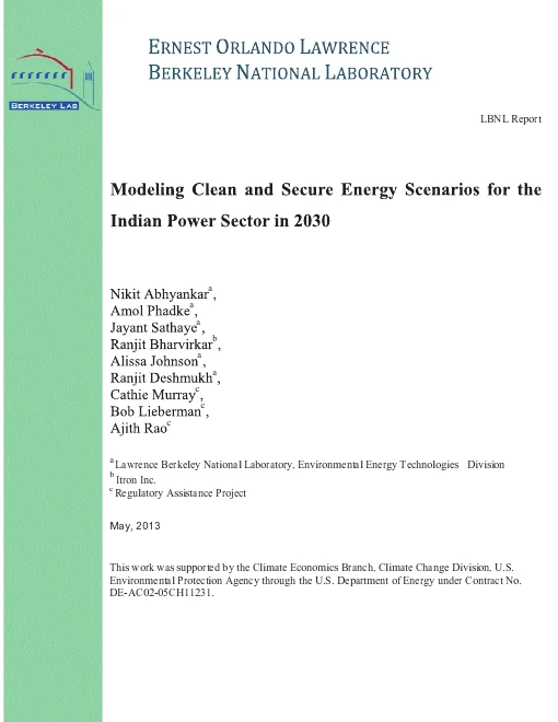 Cover of Modeling Clean and Secure Energy Scenarios for the Indian Power Sector in 2030