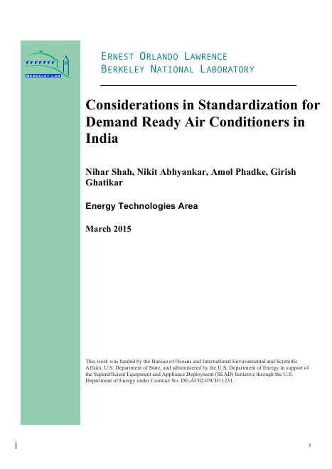 Cover of Considerations in Standardization for Demand Ready Air Conditioners in India