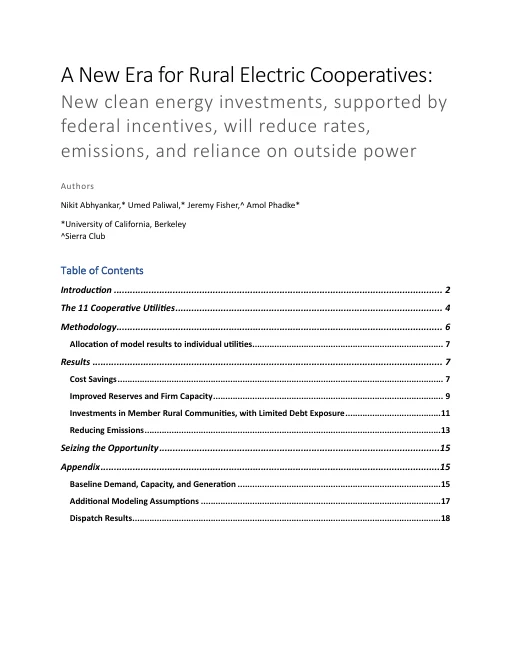 Cover of A New Era for Rural Electric Cooperatives: New clean energy investments, supported by federal incentives, will reduce rates, emissions, and reliance on outside power